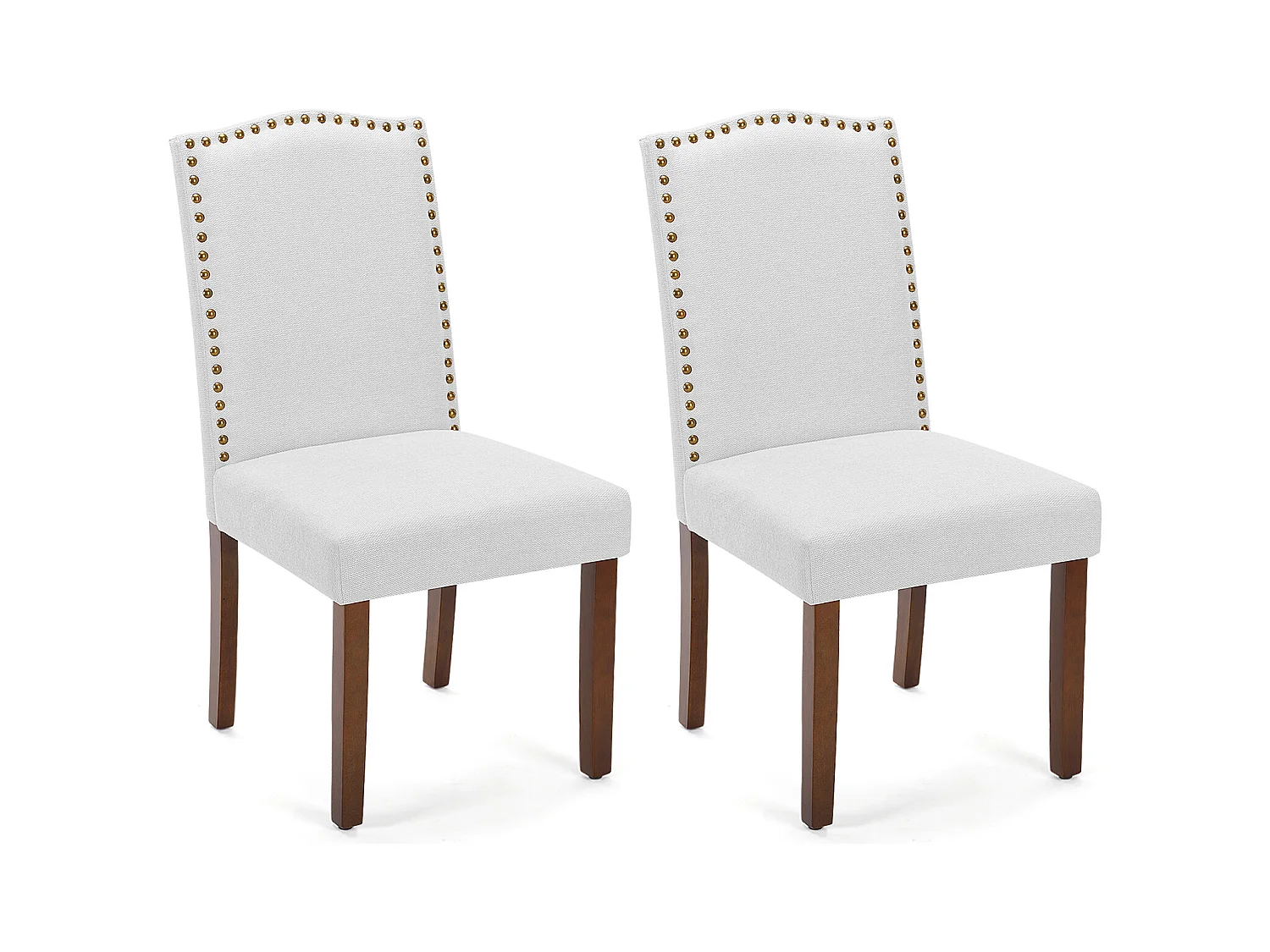 Chaises de salle à manger avec tapisserie, garniture de clous et pieds en bois, sans bras, tissu, gris