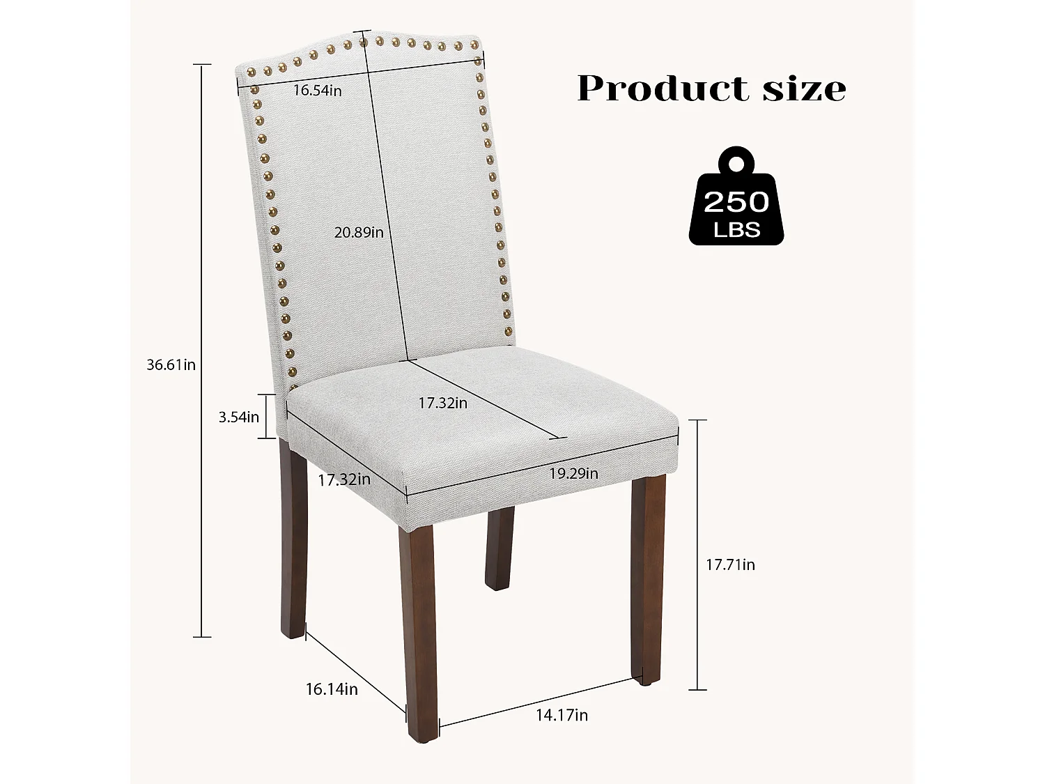 Eetkamerstoelen met bekleding,spijkerkop en houten poten,Armloos,stof,grijs