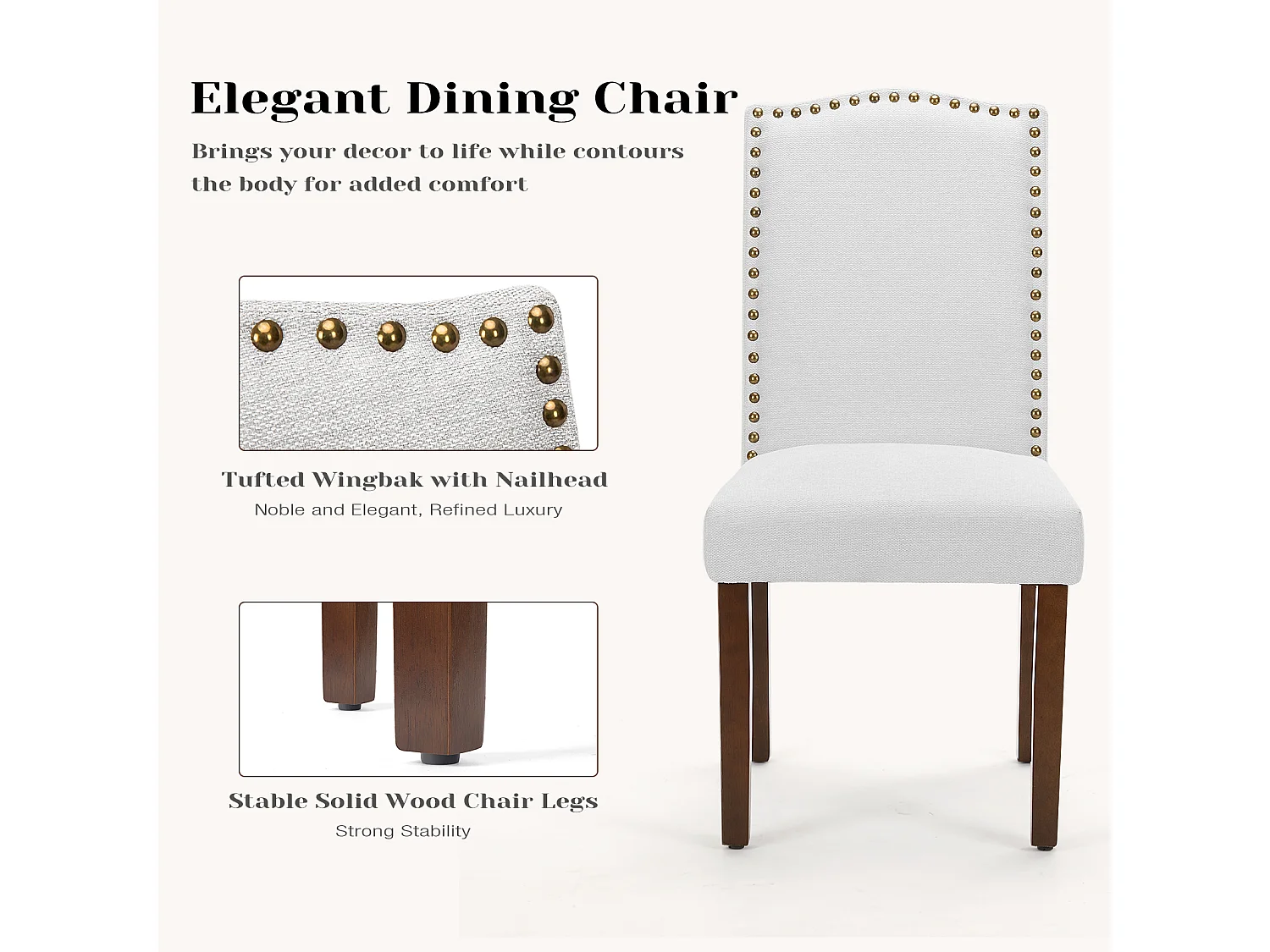 Eetkamerstoelen met bekleding,spijkerkop en houten poten,Armloos,stof,grijs