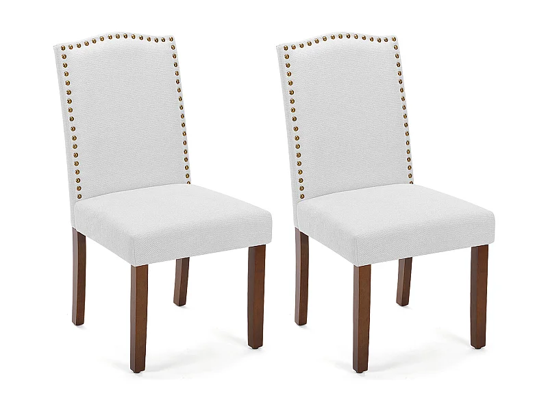 Chaises de salle à manger avec tapisserie, garniture de clous et pieds en bois, sans bras, tissu, gris