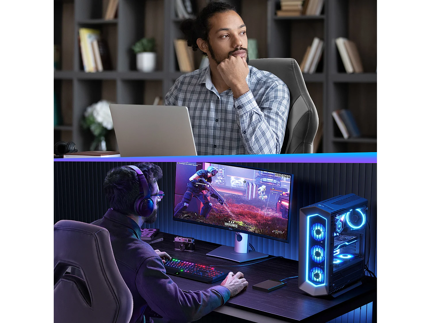 Gaming stoel,Bureaustoel met lendensteun,Ergonomisch,PU leer,Grijs,Zwart