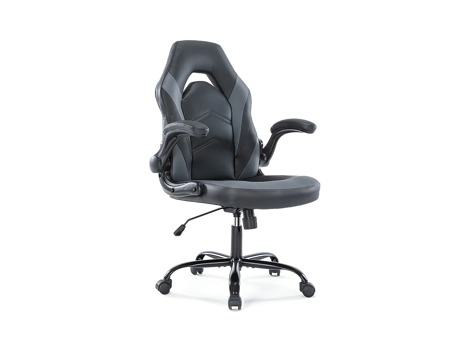 Chaise d'ordinateur,Chaise de bureau pivotante avec support lombaire,Ergonomique,Cuir de PU,Gris,Noir