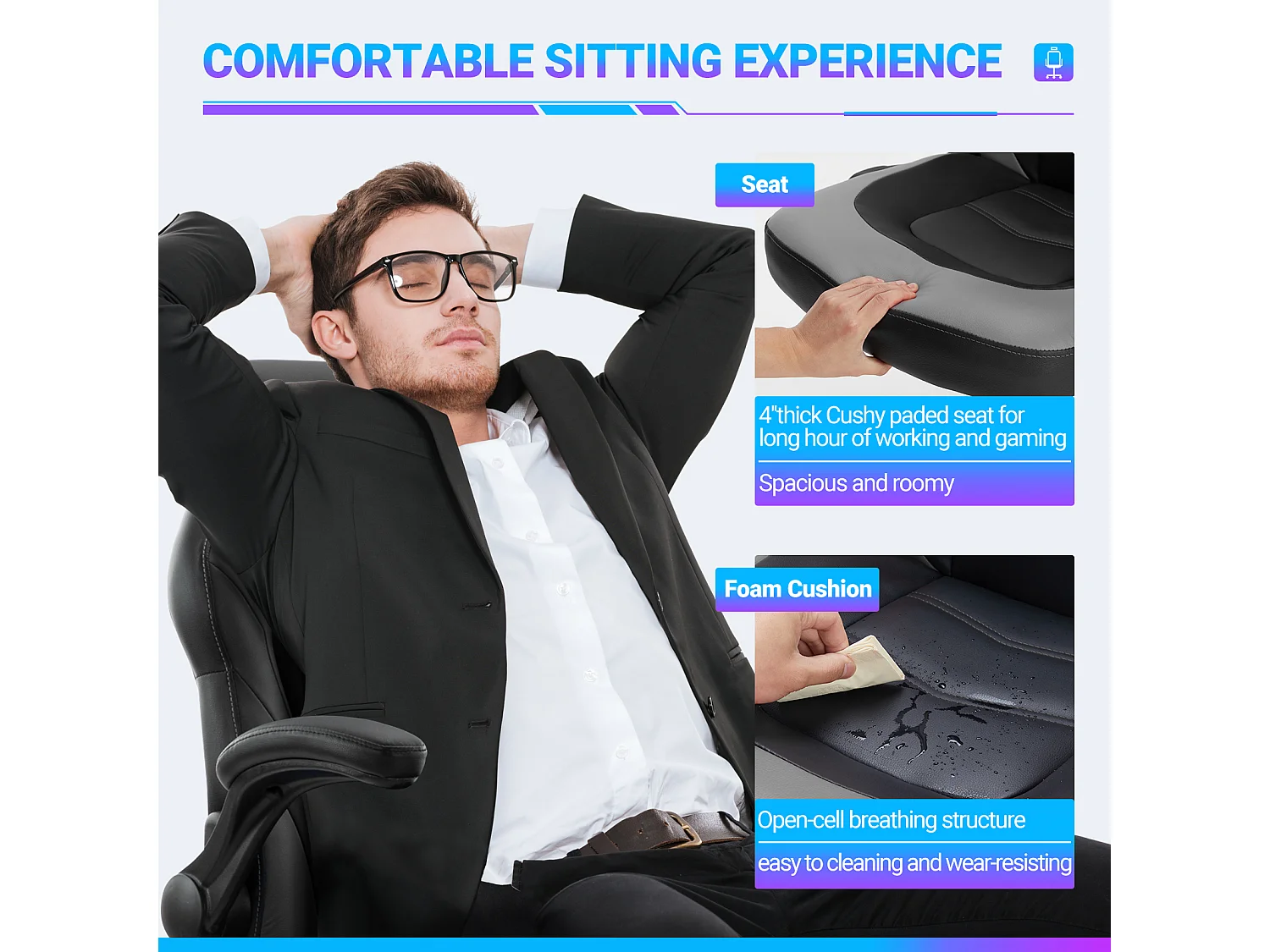 Chaise d'ordinateur,Chaise de bureau pivotante avec support lombaire,Ergonomique,Cuir de PU,Gris,Noir