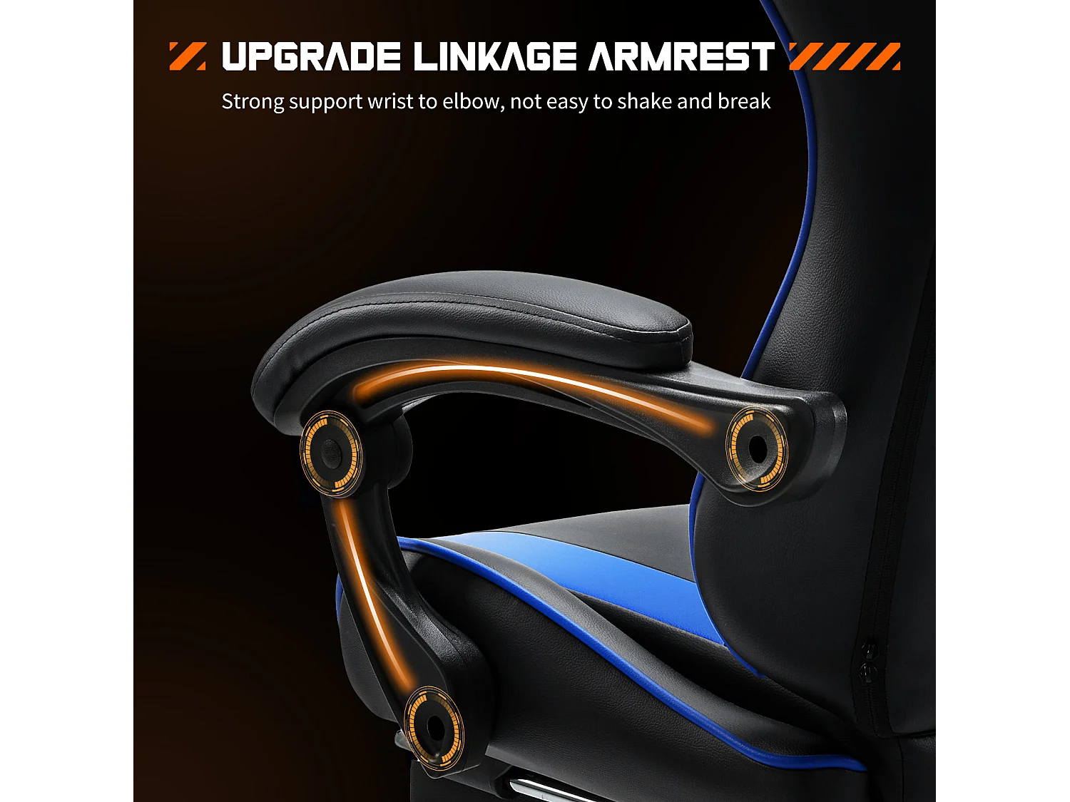 Gaming stoel,Bureaustoel met voetensteun en comfortabele lendensteun,Ergonomisch,Relaxfauteuil met hoofdsteun,PU leer,Blauw,Zwart