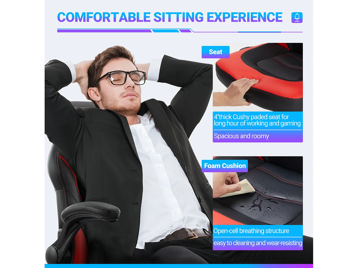 Bureaustoel,Bureaustoel met lendensteun,Ergonomisch,PU-leer,Rood,Zwart