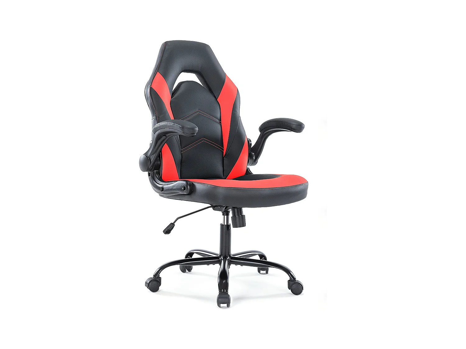 Chaise d'ordinateur,Chaise de bureau pivotante avec support lombaire,Ergonomique,Cuir de PU,Rouge,Noir
