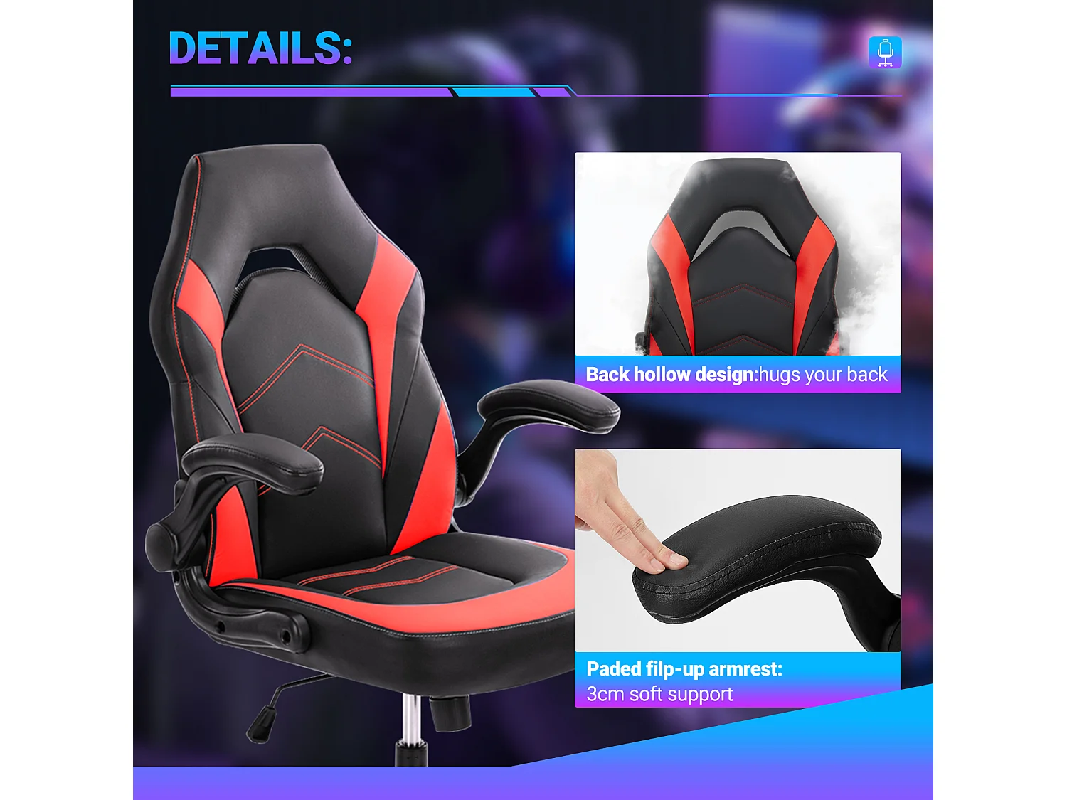 Bureaustoel,Bureaustoel met lendensteun,Ergonomisch,PU-leer,Rood,Zwart