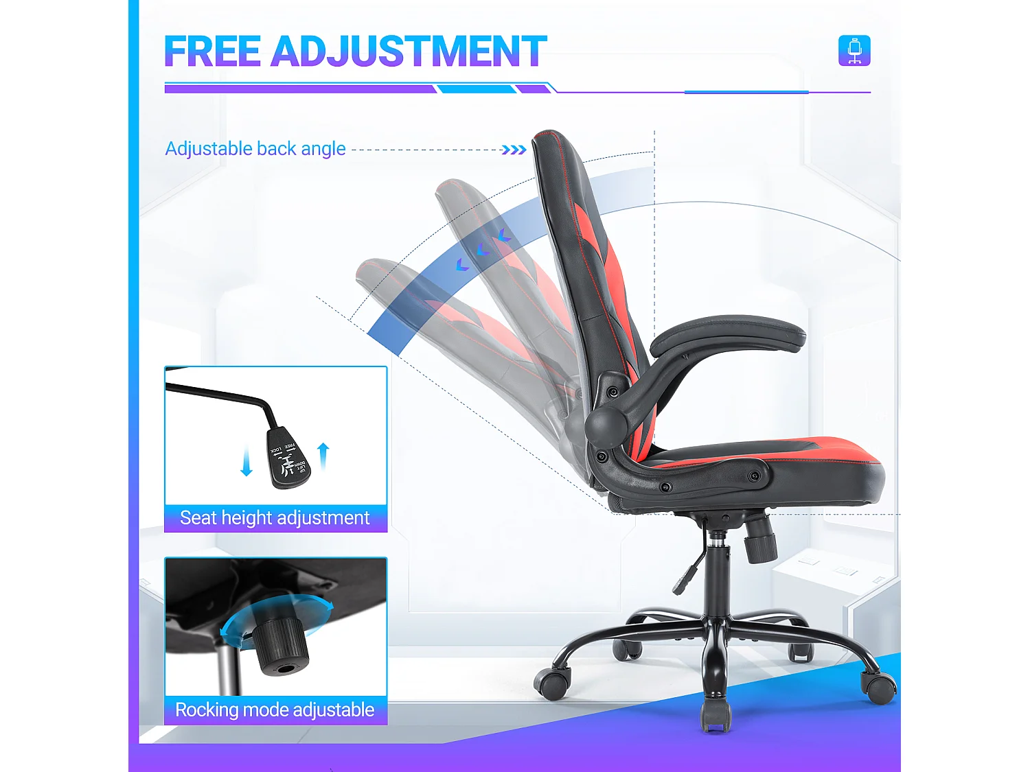 Bureaustoel,Bureaustoel met lendensteun,Ergonomisch,PU-leer,Rood,Zwart