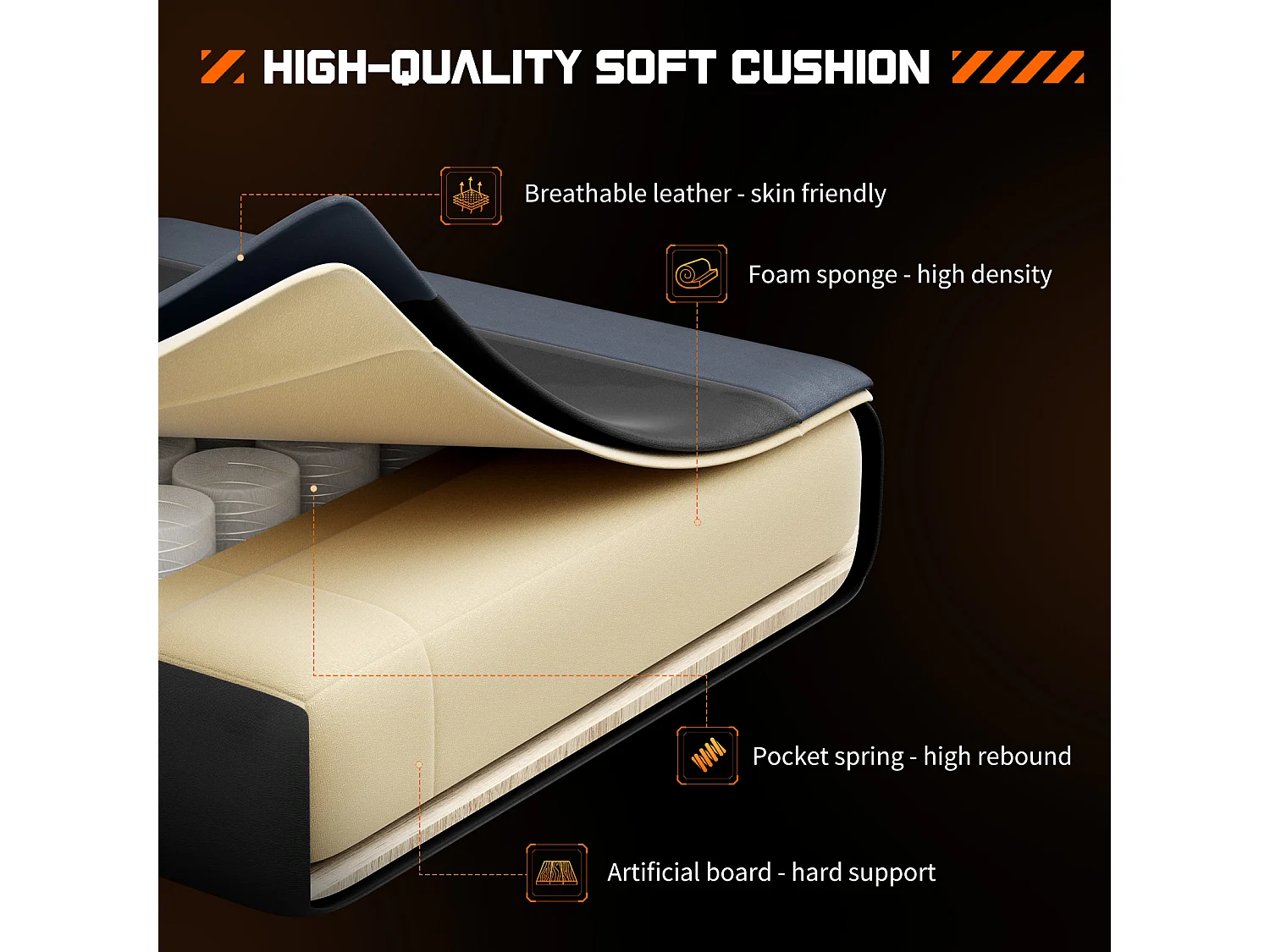 Gaming stoel,Bureaustoel met voetsteun en comfortabele lendensteun,Ergonomisch,Relaxfauteuil met hoofdsteun,PU leer,Grijs,Zwart