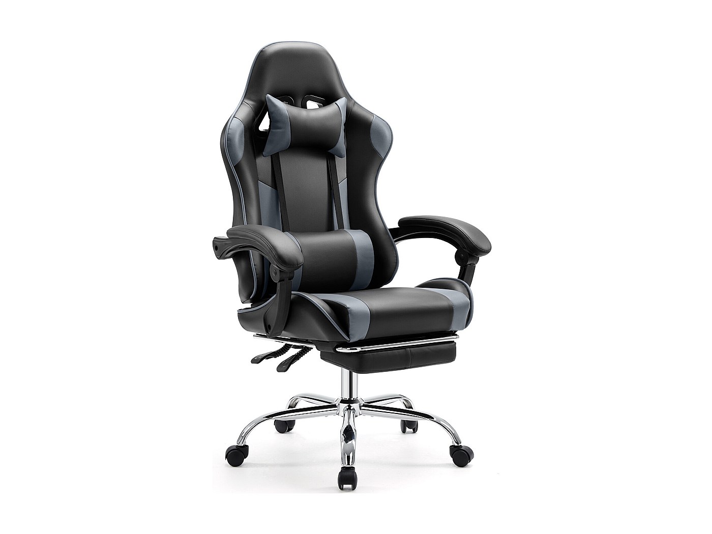 Chaise Gaming, Ergonomique Chaise de Gaming avec Coussin Lombaire + appuie-tête, PU Cuir Chaise Bureau