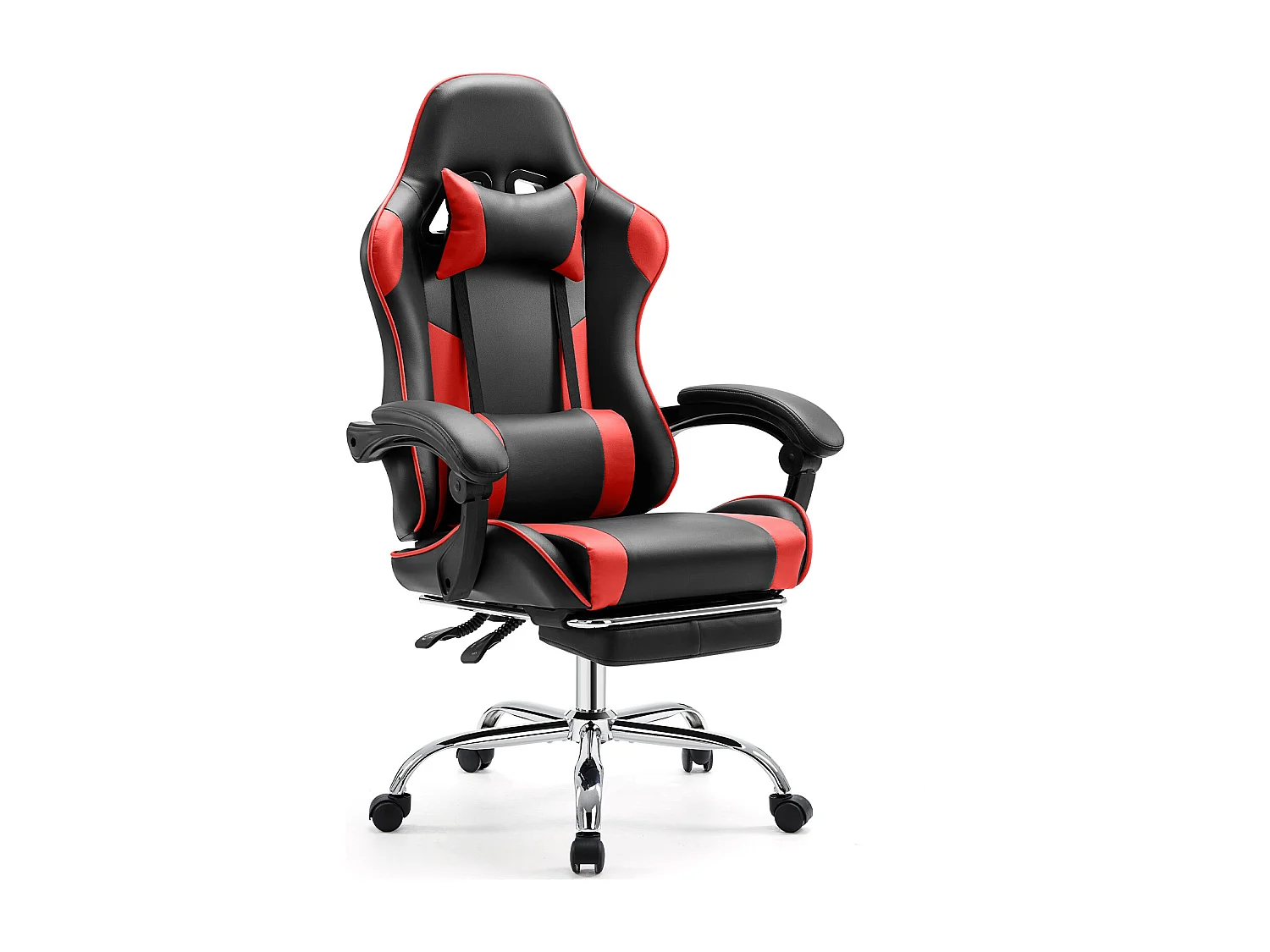 Gaming stoel,Bureaustoel met voetsteun en comfortabele lendensteun,Ergonomisch,Relaxfauteuil met hoofdsteun,PU leer,Rood,Zwart
