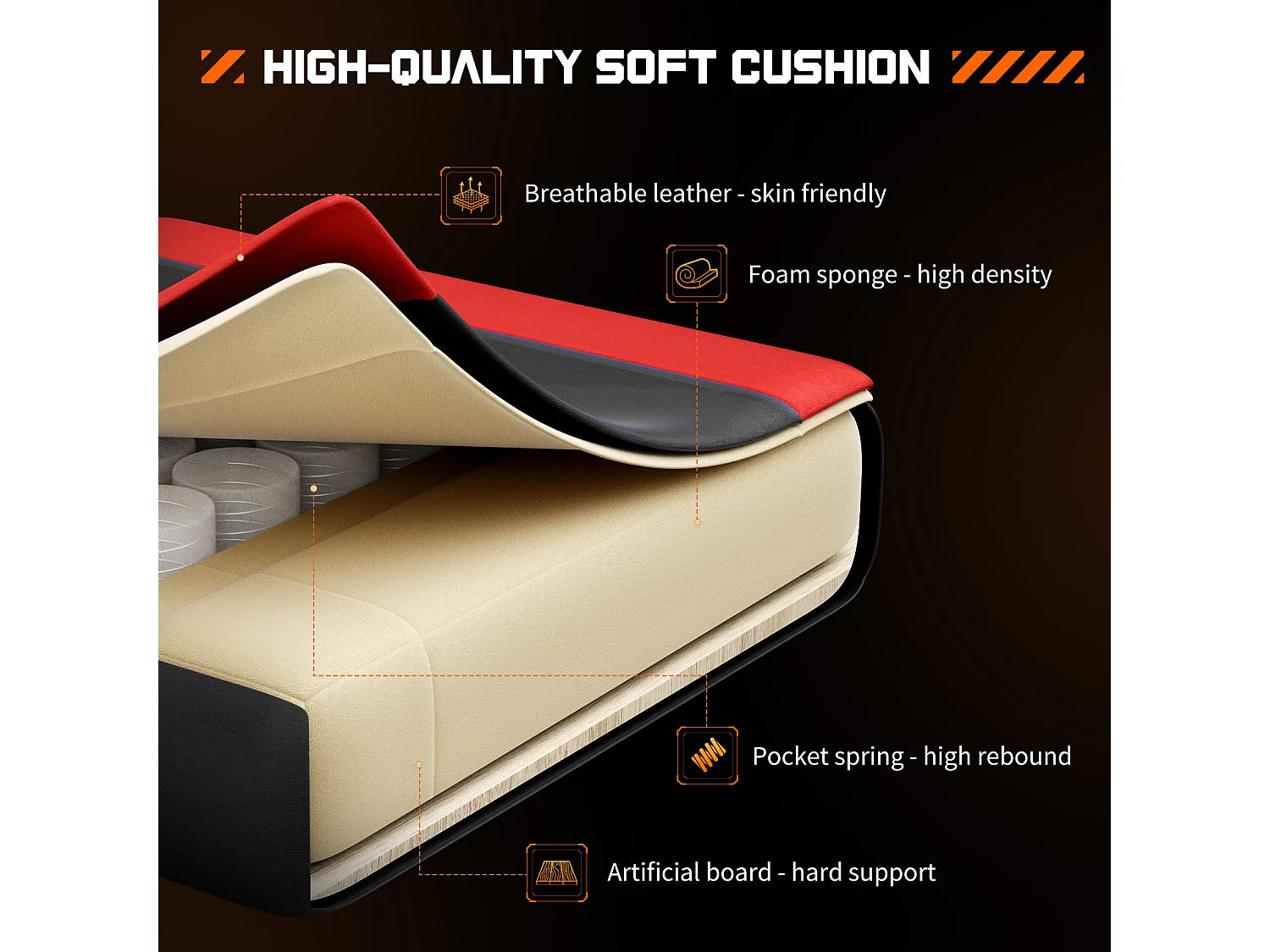 Chaise de jeu ,Chaise de bureau avec repose-pieds et soutien lombaire confortable,Ergonomique,Fauteuil inclinable avec appui-tête,Cuir PU,Rouge,Noir