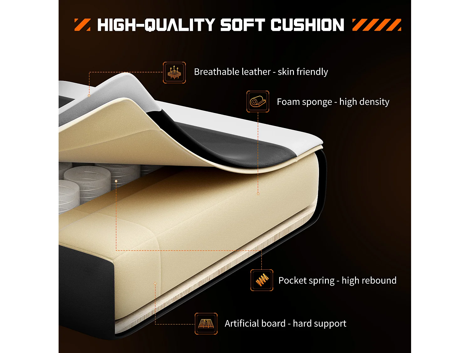 Chaise de jeu ,Chaise de bureau avec repose-pieds et soutien lombaire confortable,Ergonomique,Fauteuil inclinable avec appui-tête,Cuir PU,Blanc,Noir