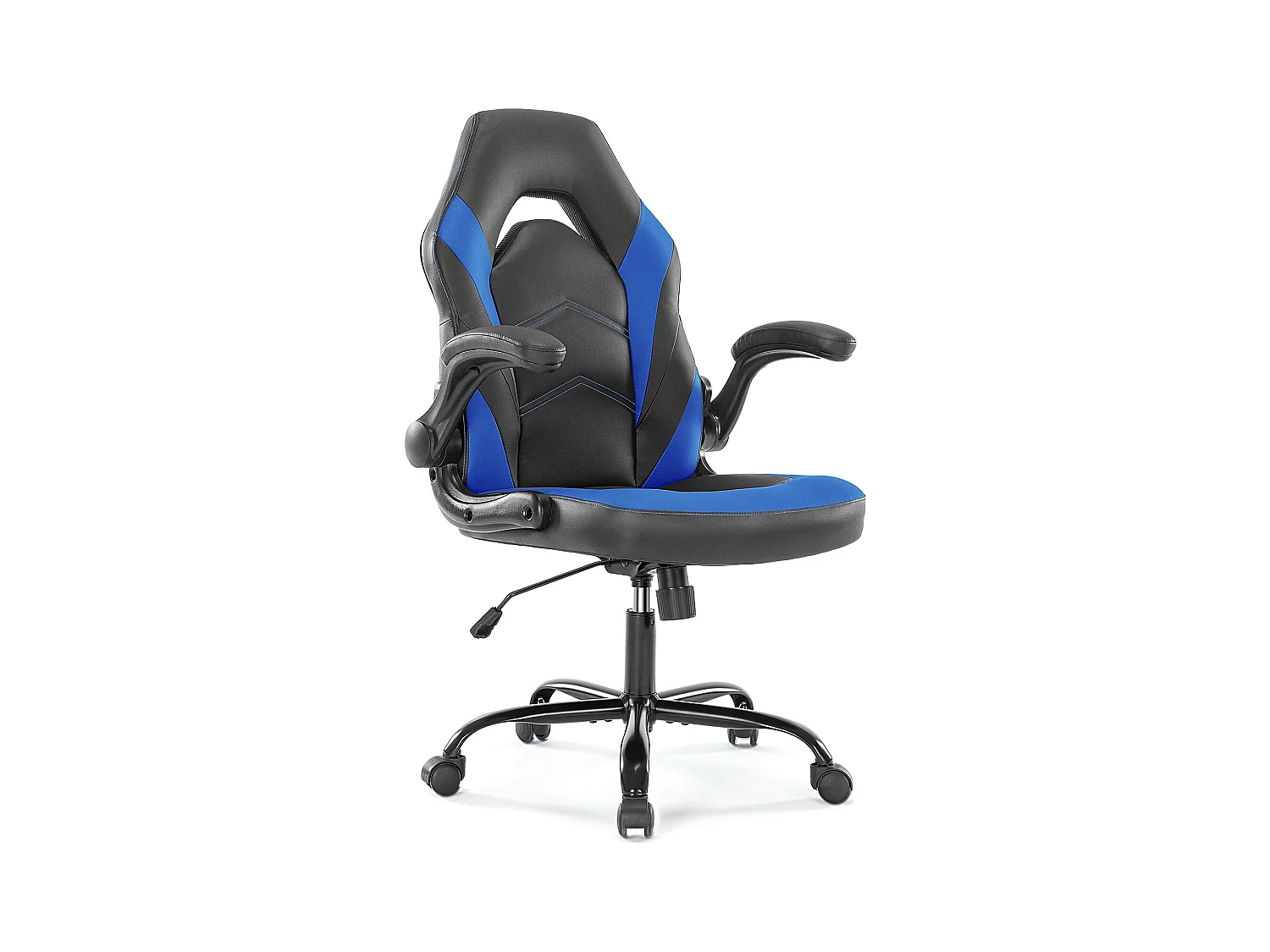 Chaise d'ordinateur,Chaise de bureau pivotante avec support lombaire,Ergonomique,Cuir de PU,Bleu,Noir