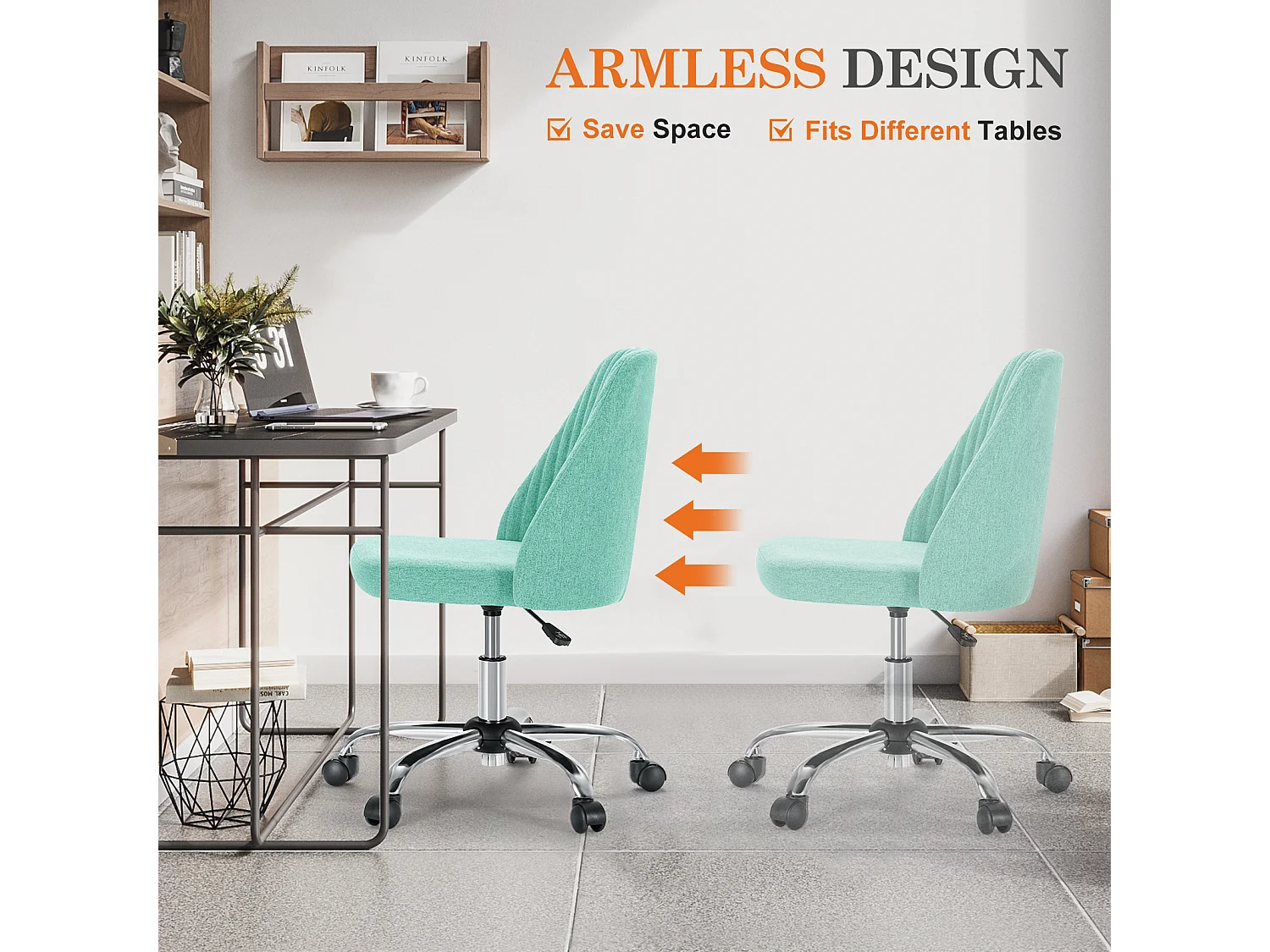Chaises de bureau pivotantes,Sans accoudoirs,Chaises de bureau réglables avec roulettes,Tissu,Vert