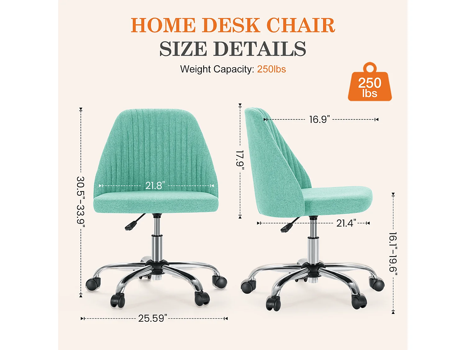 Chaises de bureau pivotantes,Sans accoudoirs,Chaises de bureau réglables avec roulettes,Tissu,Vert