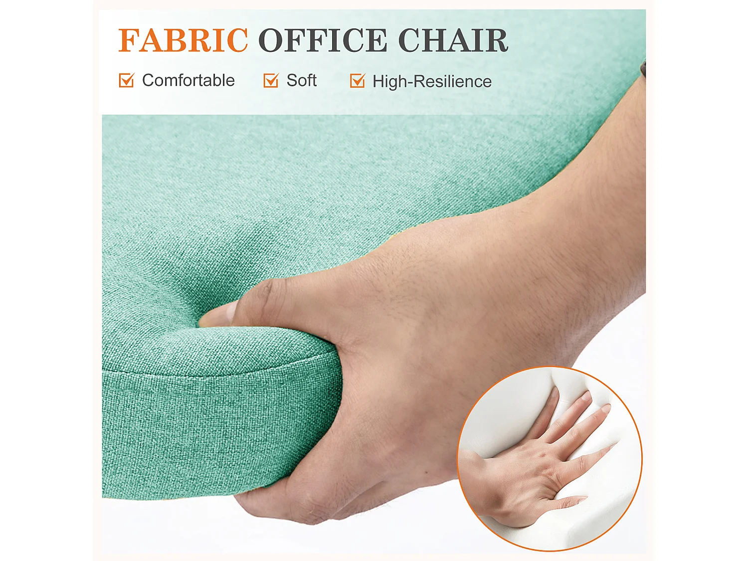 Chaises de bureau pivotantes,Sans accoudoirs,Chaises de bureau réglables avec roulettes,Tissu,Vert