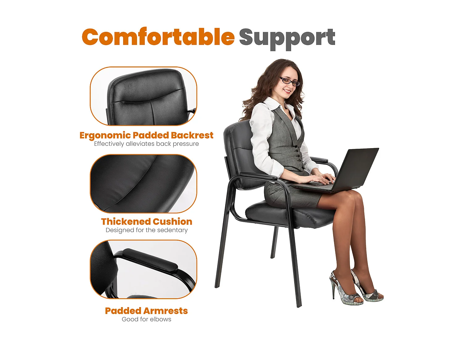 Conferentiestoelen,met gevoerde armen,ontvangststoelen,bureaustoelen,leer,zwart,set van 2