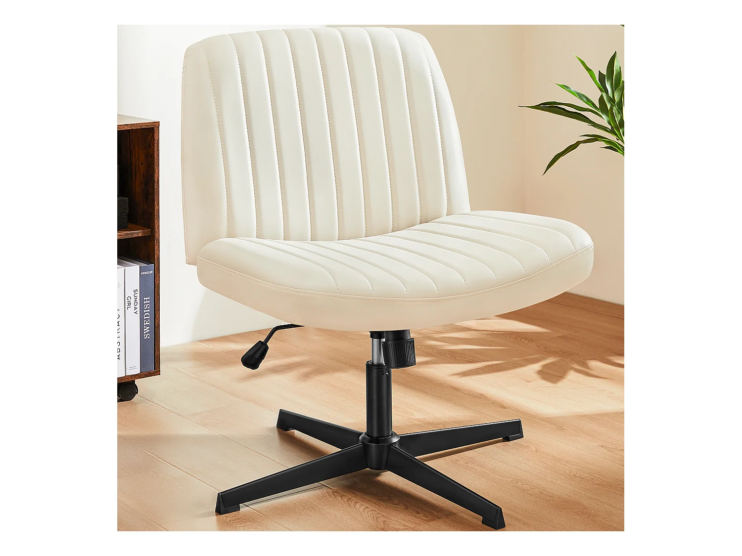 Chaise de bureau,Chaise à pieds croisés,Chaise de bureau sans bras,PU,Blanc