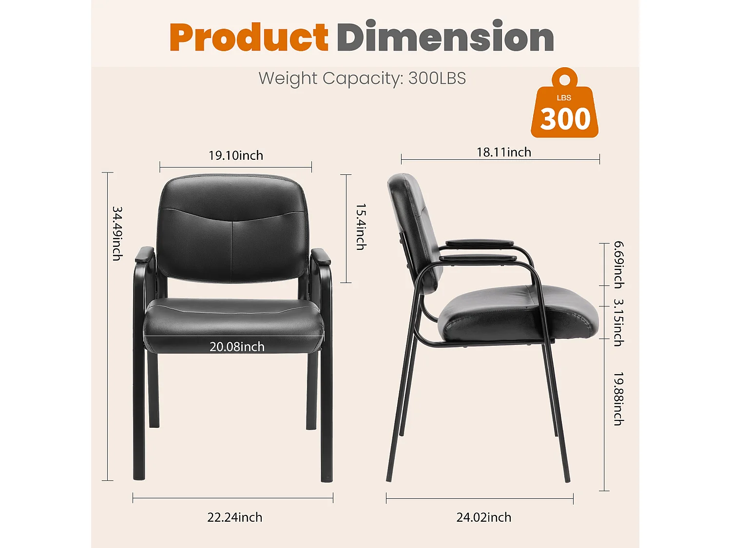 Conferentiestoelen,met gevoerde armen,ontvangststoelen,bureaustoelen,leer,zwart,set van 1
