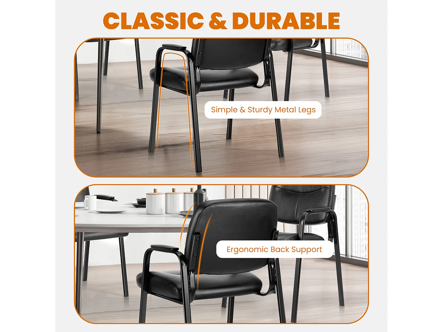 Conferentiestoelen,met gevoerde armen,ontvangststoelen,bureaustoelen,leer,zwart,set van 1