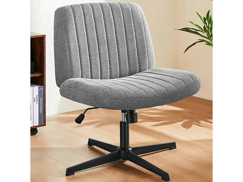 Bureaustoel, Cross-Legged stoel, zonder wielen Armless Swivel Home Office Chair, stof, grijs