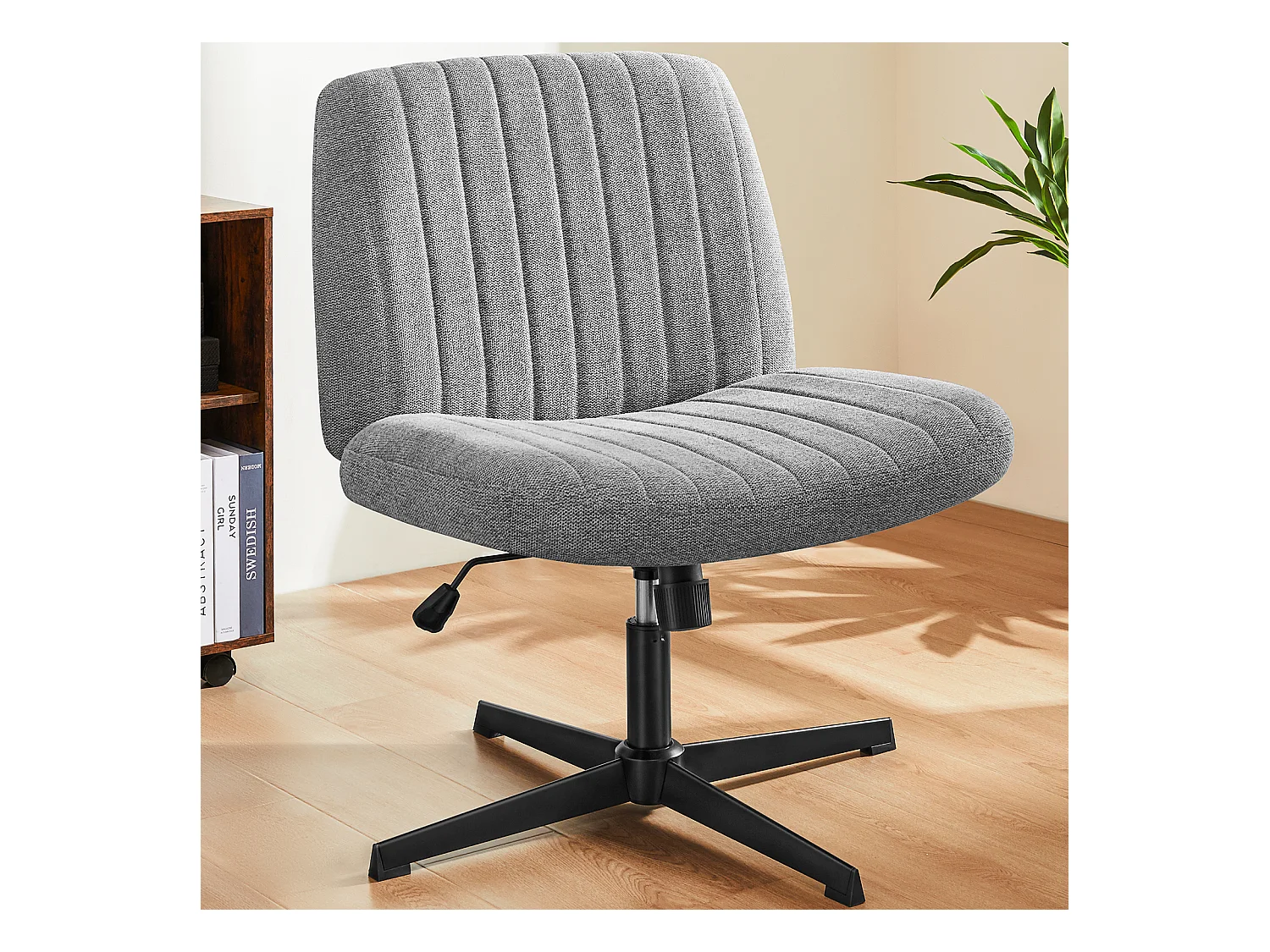 Chaise de bureau,Chaise à pieds croisés,Chaise de bureau pivotante sans bras,tissu,Gris