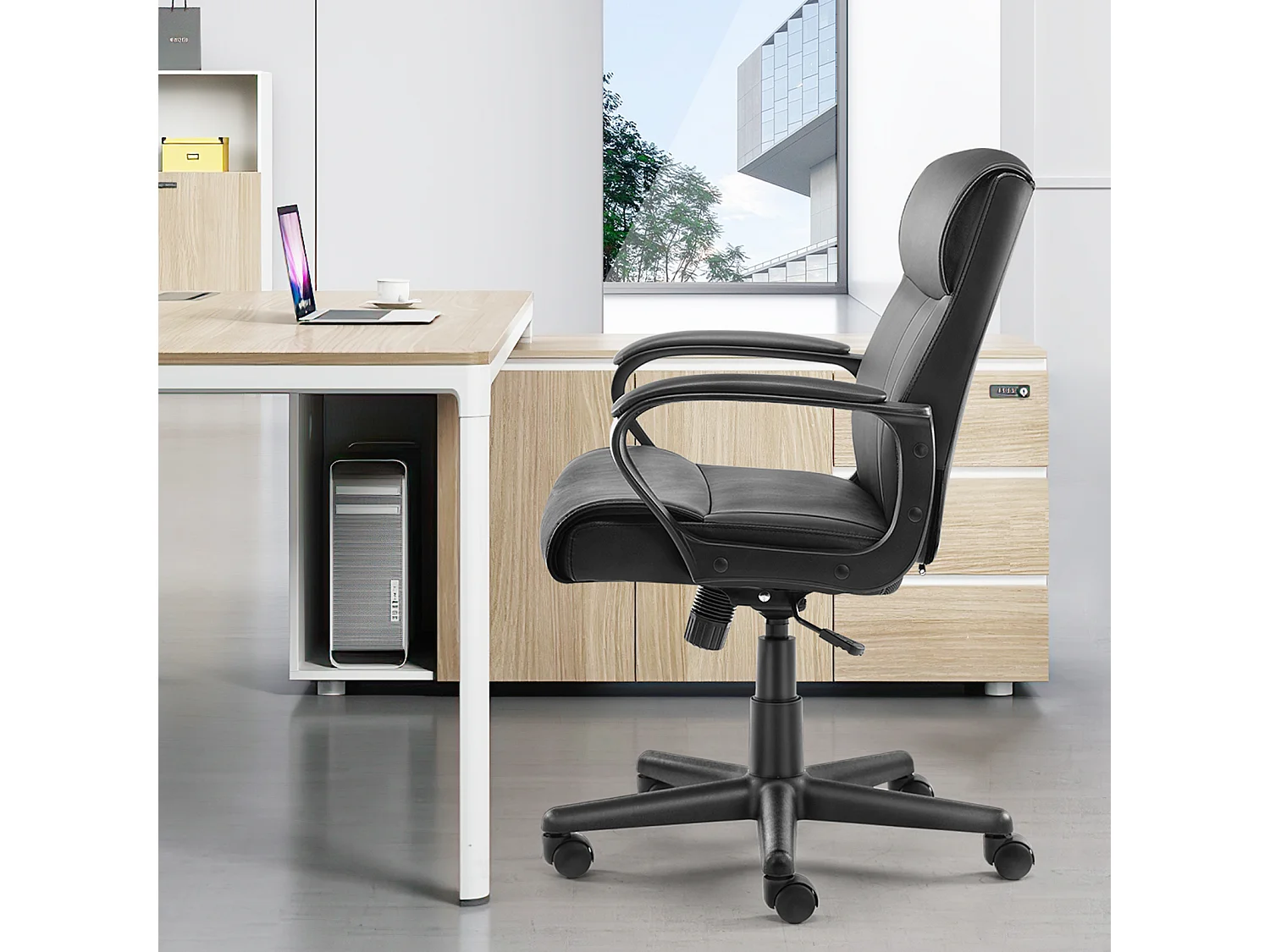 Chaise de bureau d'ordinateur avec support lombaire, réglable, accoudoir rembourré, pivotant, noir