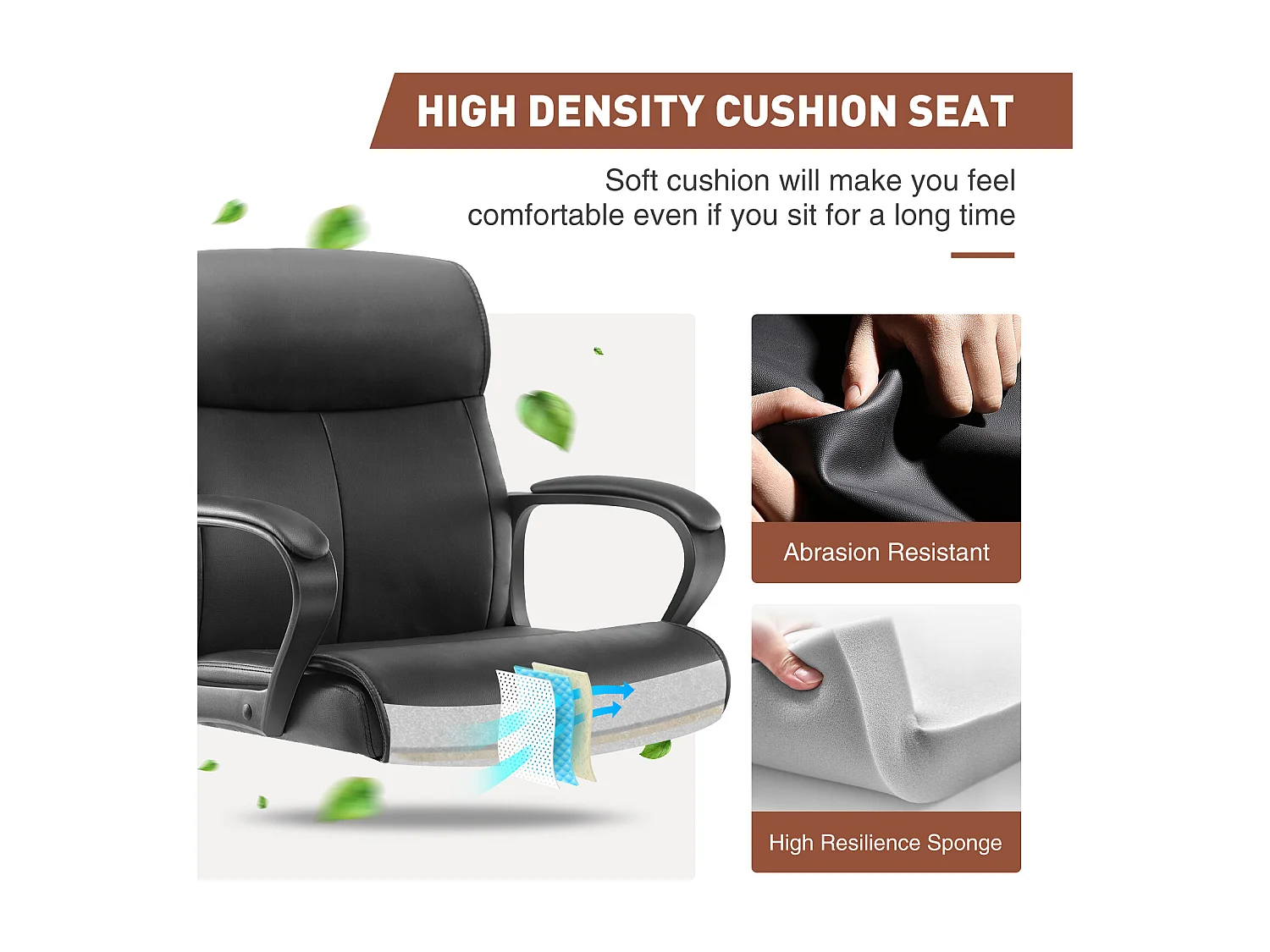 Chaise de bureau d'ordinateur avec support lombaire, réglable, accoudoir rembourré, pivotant, noir