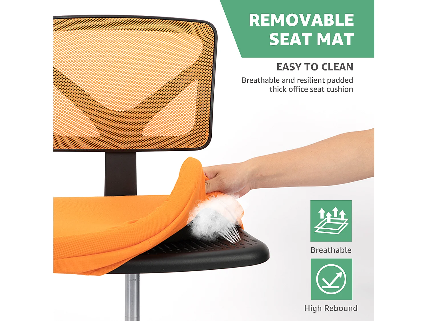 Chaise de bureau,Chaise d'ordinateur pivotante avec support lombaire,sans accoudoir,Low-Back Mesh,Orange