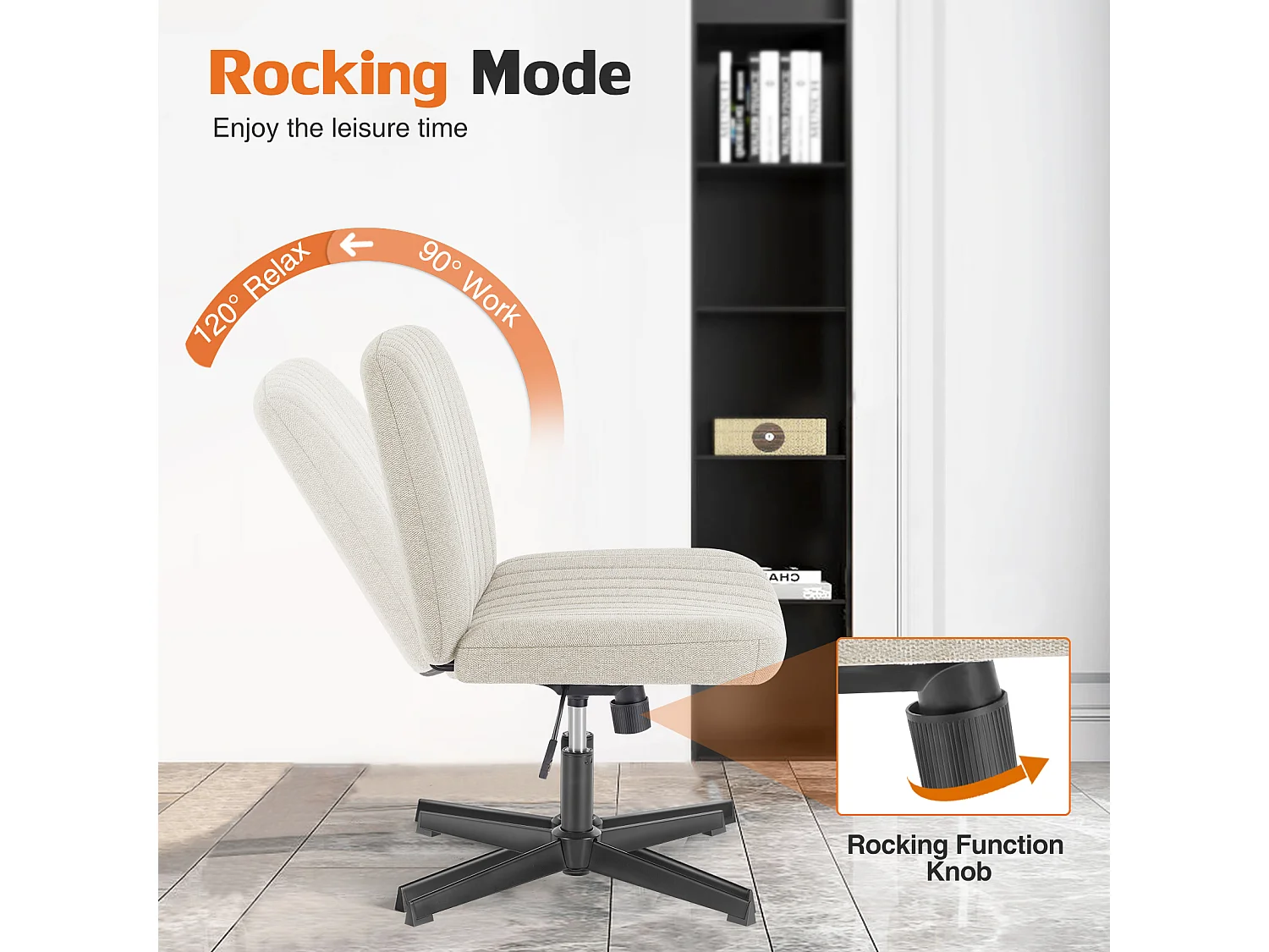 Chaise de bureau,Chaise à pieds croisés,Chaise de bureau sans bras et sans roulettes,tissu,Beige