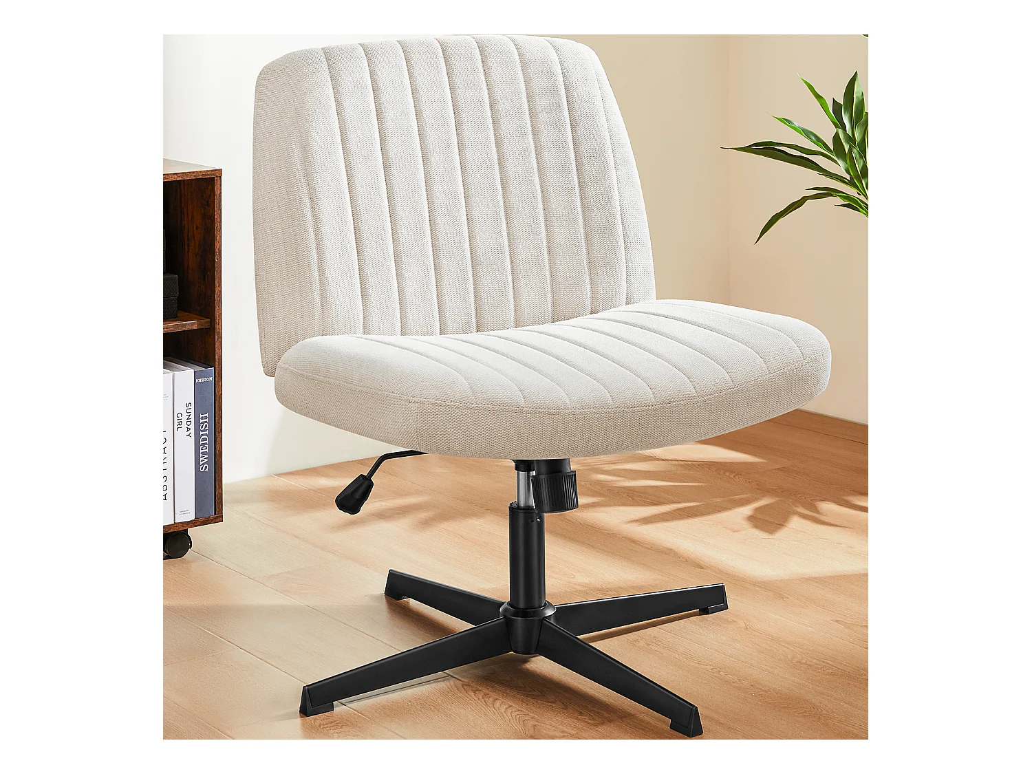Chaise de bureau,Chaise à pieds croisés,Chaise de bureau sans bras et sans roulettes,tissu,Beige
