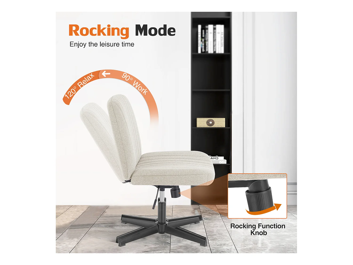 Bureaustoel, Cross-Legged stoel, zonder wielen Armless draaibare Home Office stoel, stof, Beige