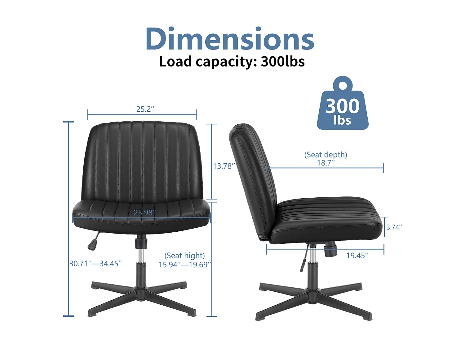 Chaise de bureau,Chaise à piétement croisé,Chaise de bureau sans bras et pivotante,PU,Noir