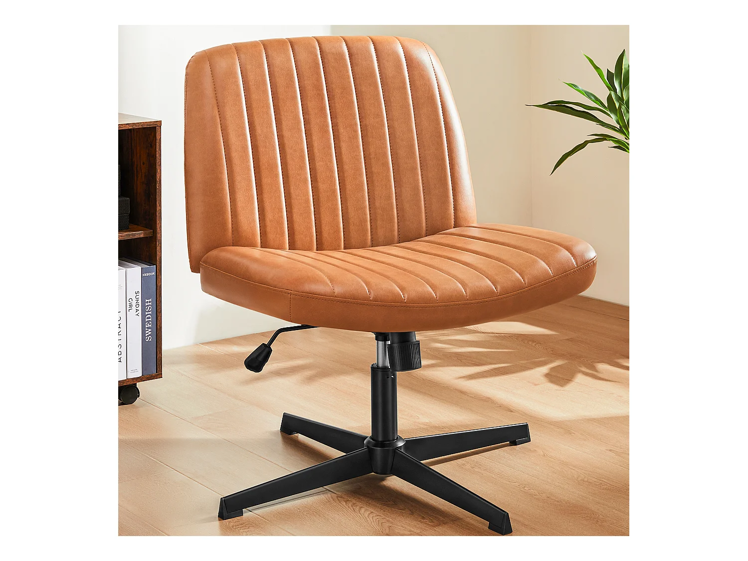 Chaise de bureau,Chaise à pieds croisés,Chaise de bureau sans bras,PU,marron