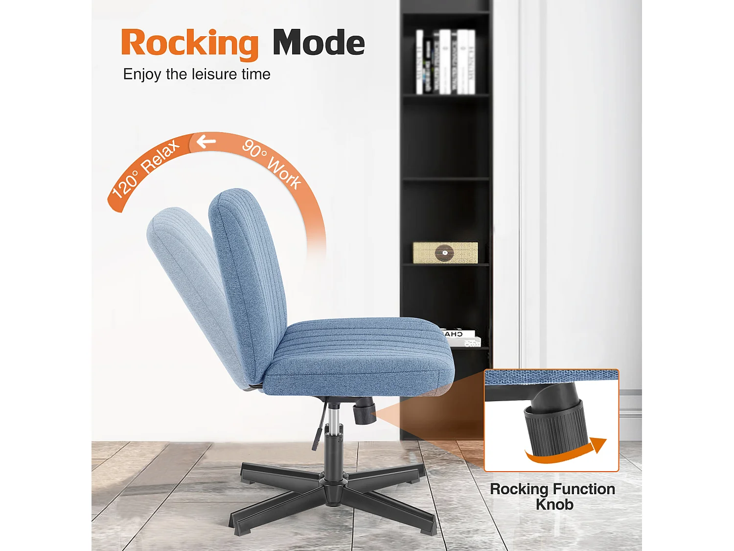 Bureaustoel, stoel met kruispoten, zonder wielen Armless Swivel Home Office Chair, stof, blauw