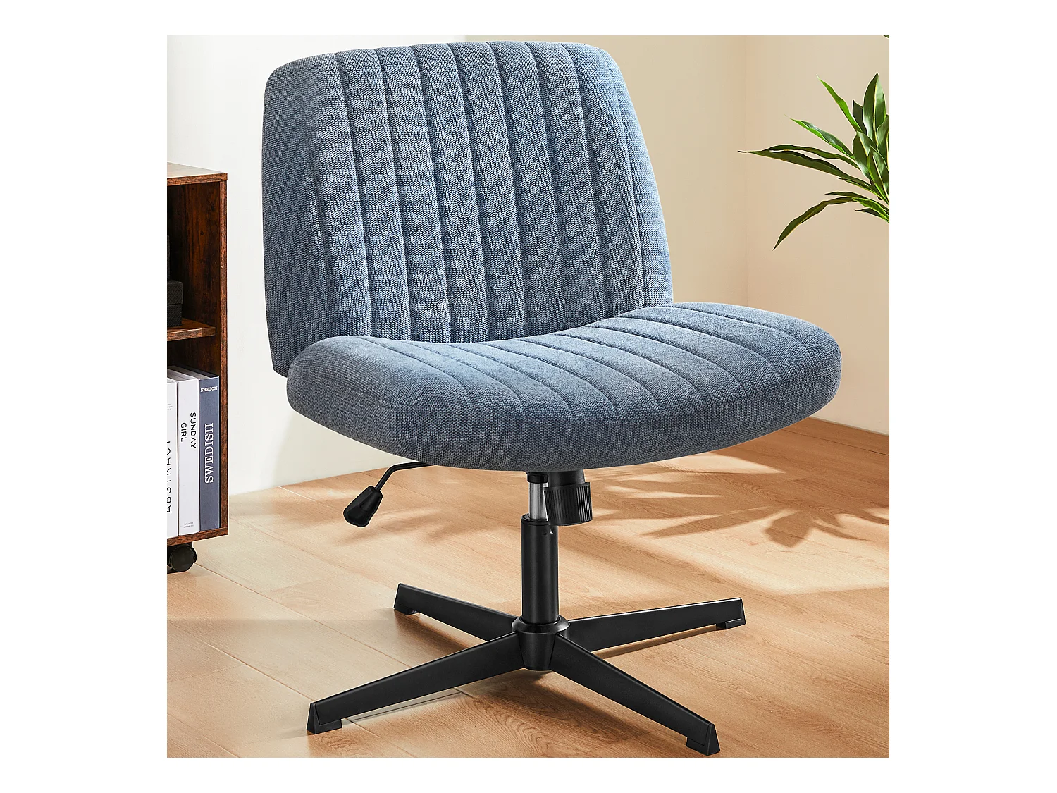 Chaise de bureau,Chaise à pieds croisés,Chaise de bureau pivotante sans bras,tissu,Bleu