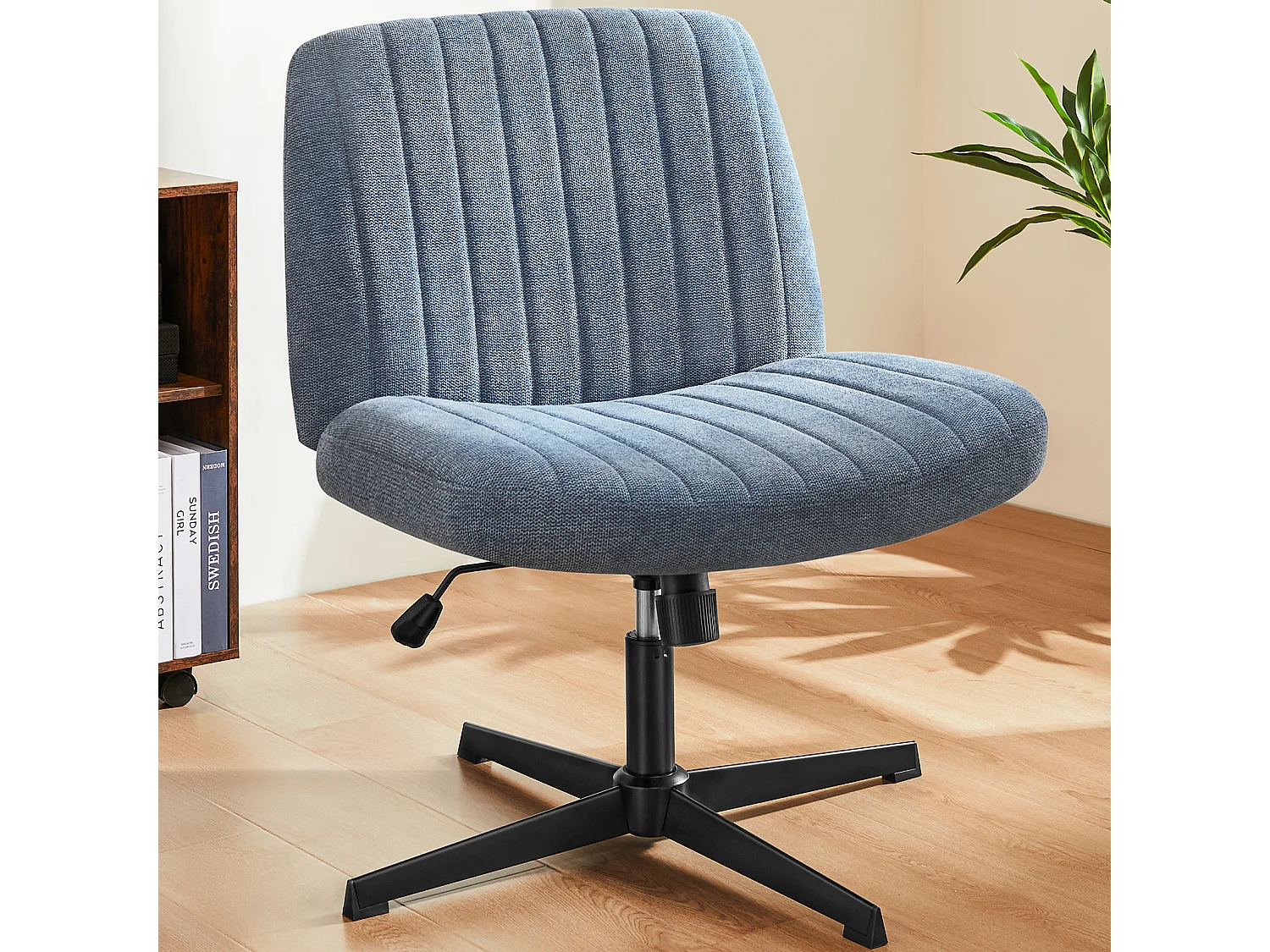 Bureaustoel, stoel met kruispoten, zonder wielen Armless Swivel Home Office Chair, stof, blauw