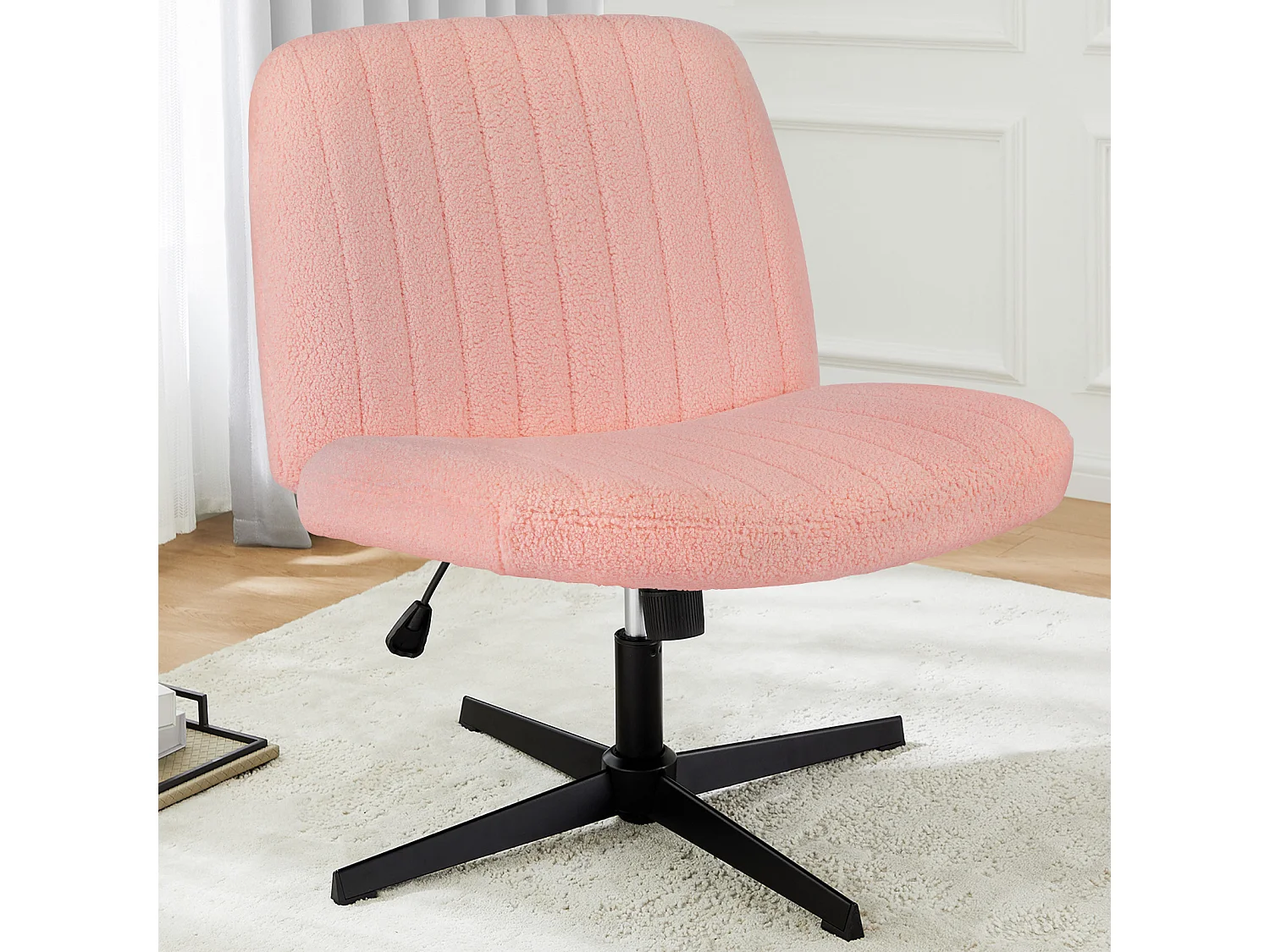 Bureaustoel, Cross-Legged stoel, zonder wielen Armless Swivel Home Office Chair, fluweel, roze