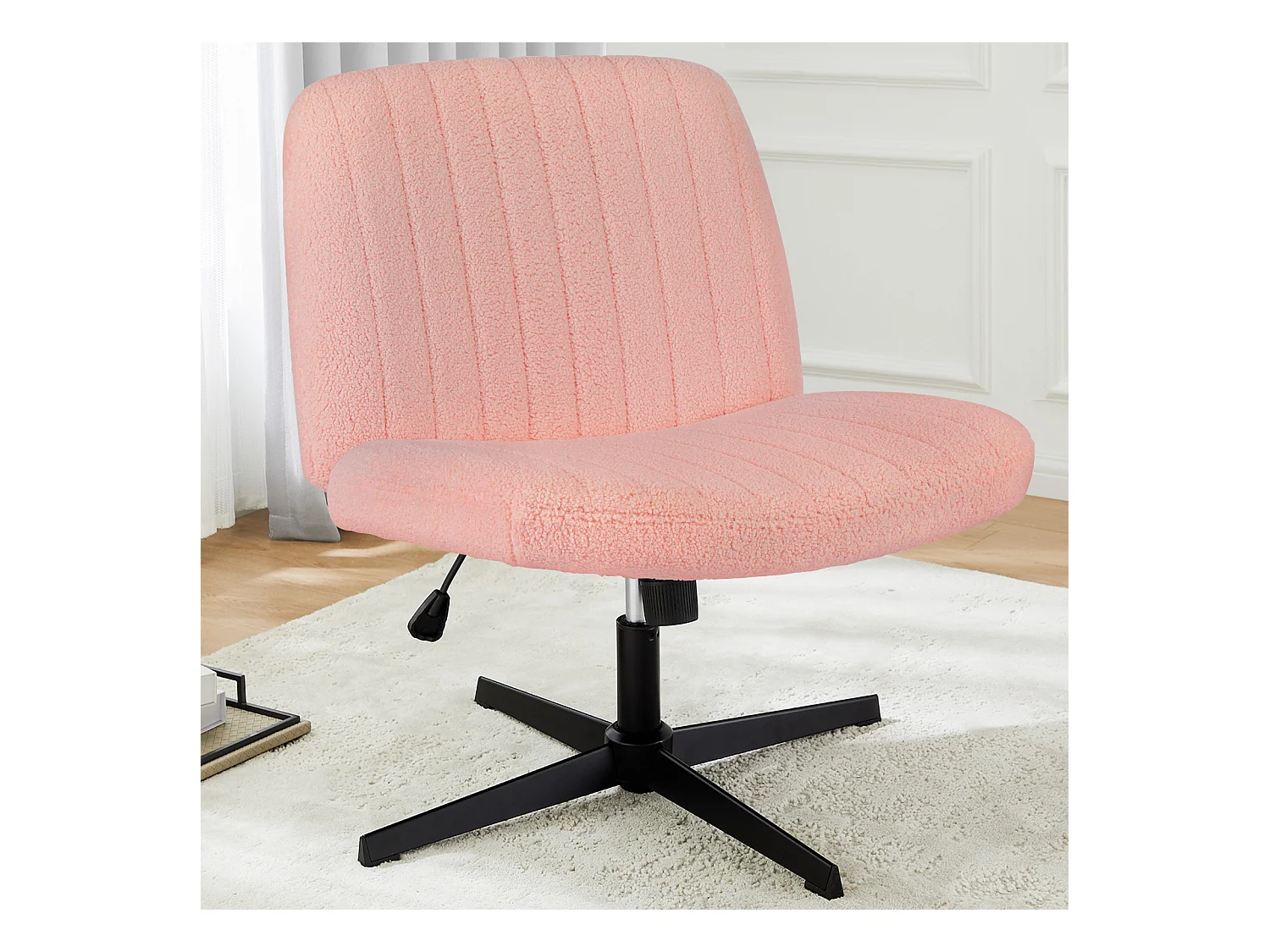 Chaise de bureau,Chaise à pieds croisés,Chaise de bureau pivotante sans roulettes,Velours,Rose