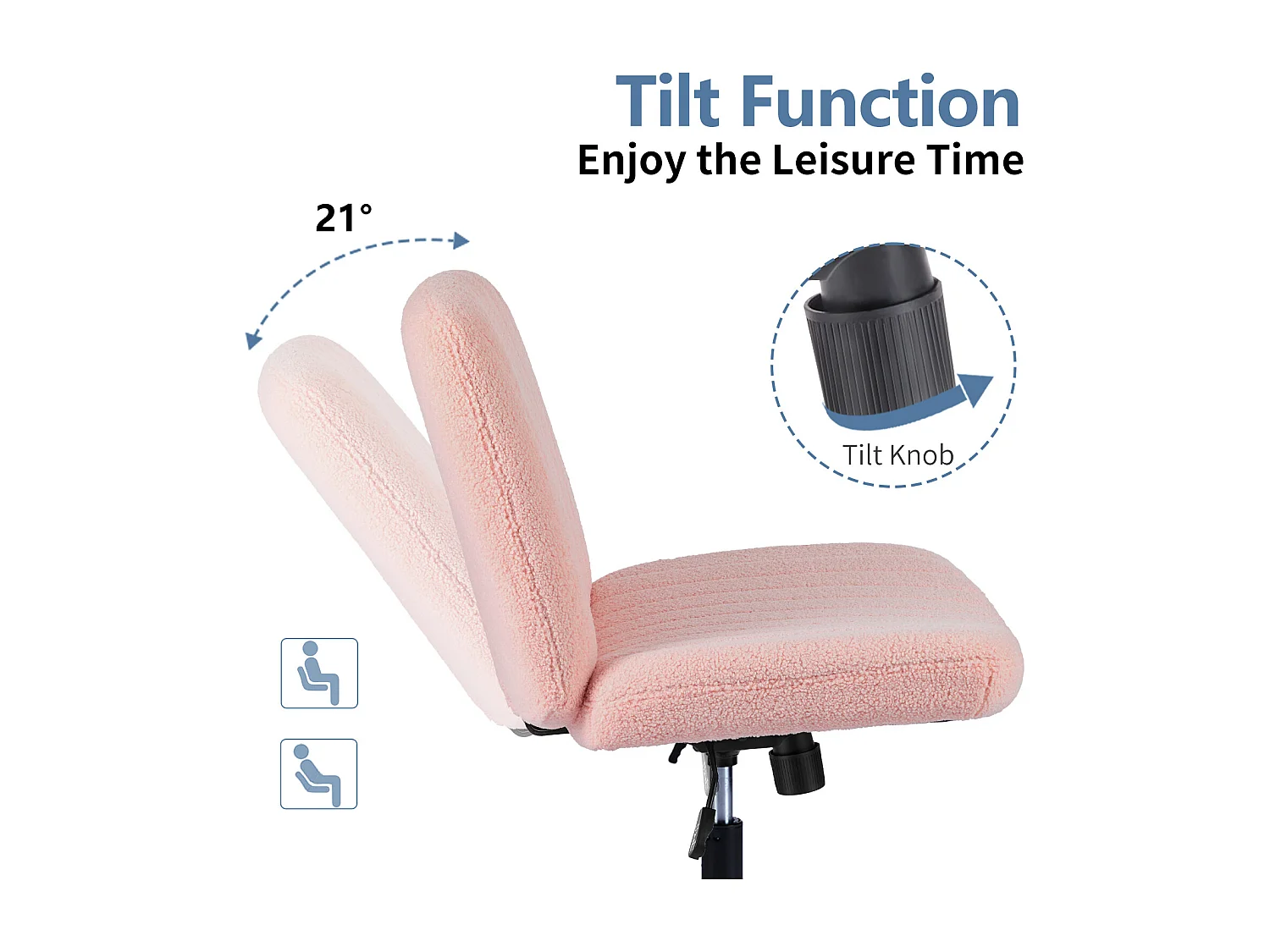 Chaise de bureau,Chaise à pieds croisés,Chaise de bureau pivotante sans roulettes,Velours,Rose