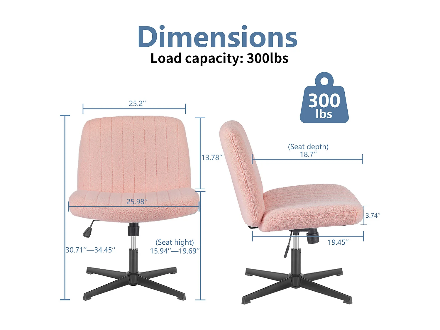 Chaise de bureau,Chaise à pieds croisés,Chaise de bureau pivotante sans roulettes,Velours,Rose