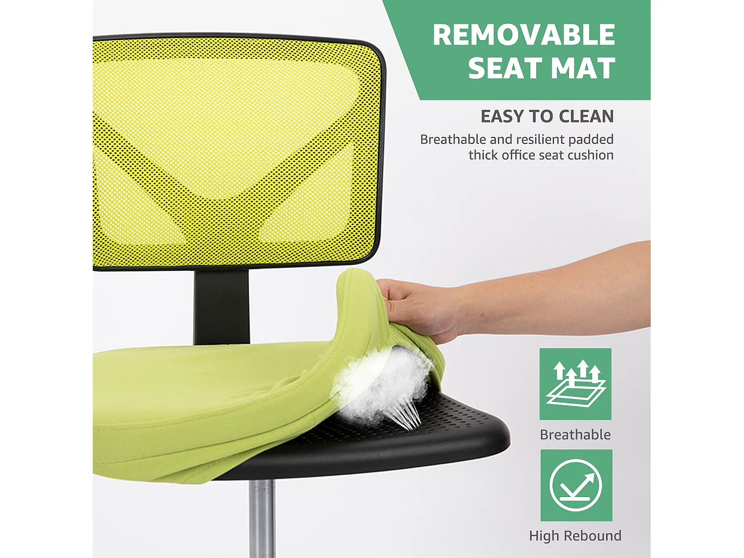 Chaise de bureau,Chaise d'ordinateur pivotante à roulettes avec support lombaire,sans accoudoir,à dossier bas en maille,vert