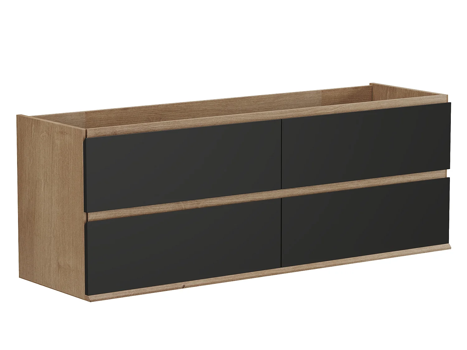 Meuble de salle de bain suspendu avec vasque à encastrer - Coloris naturel clair et noir - 150 cm - SABURI