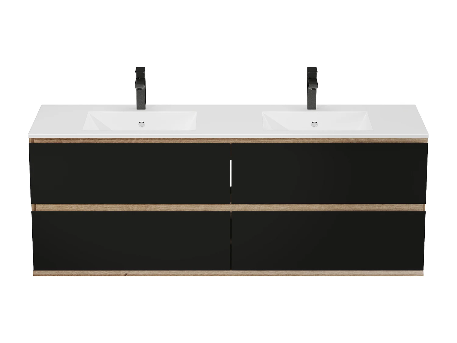 Meuble de salle de bain suspendu avec vasque à encastrer - Coloris naturel clair et noir - 150 cm - SABURI