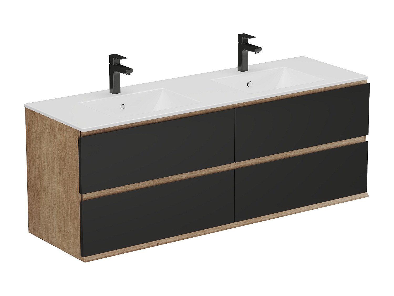 Waschbeckenunterschrank hängend mit Einbauwaschbecken - 150 cm - Holzfarben günstig online kaufen