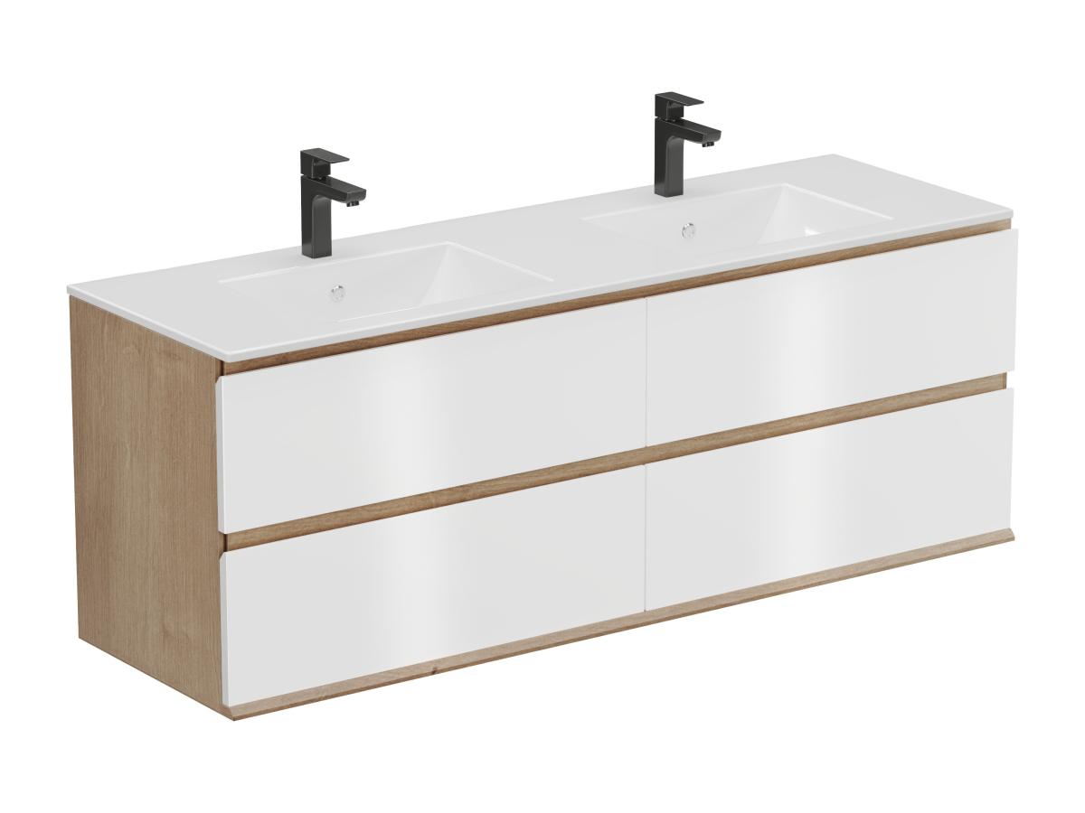 Waschbeckenunterschrank hängend mit Einbauwaschbecken - 150 cm - Holzfarben günstig online kaufen