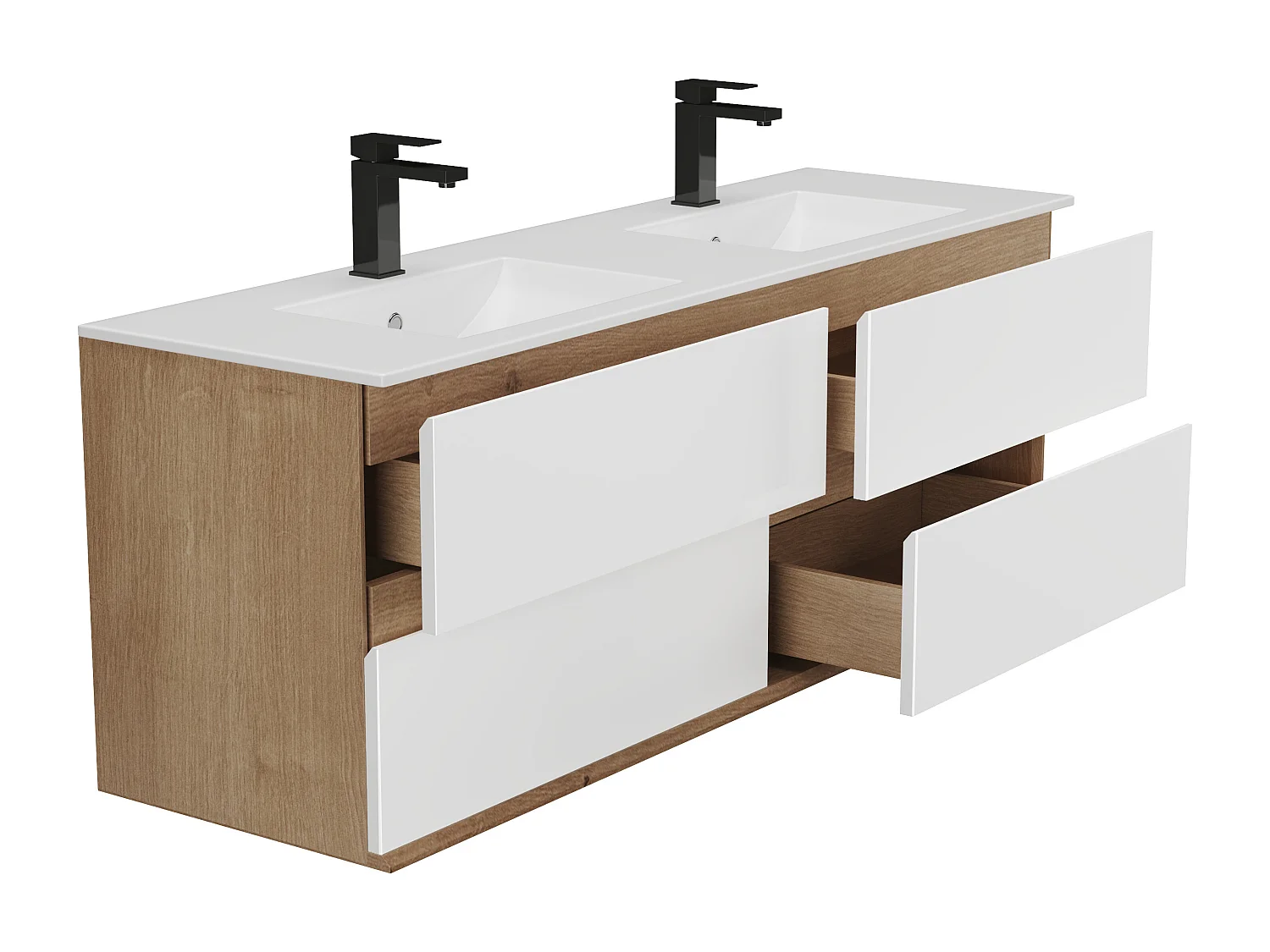 Mobile per bagno sospeso con lavabo da incasso 150 cm Naturale chiaro e Bianco - SABURI