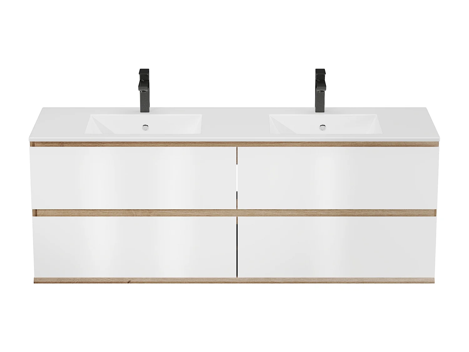 Mobile per bagno sospeso con lavabo da incasso 150 cm Naturale chiaro e Bianco - SABURI