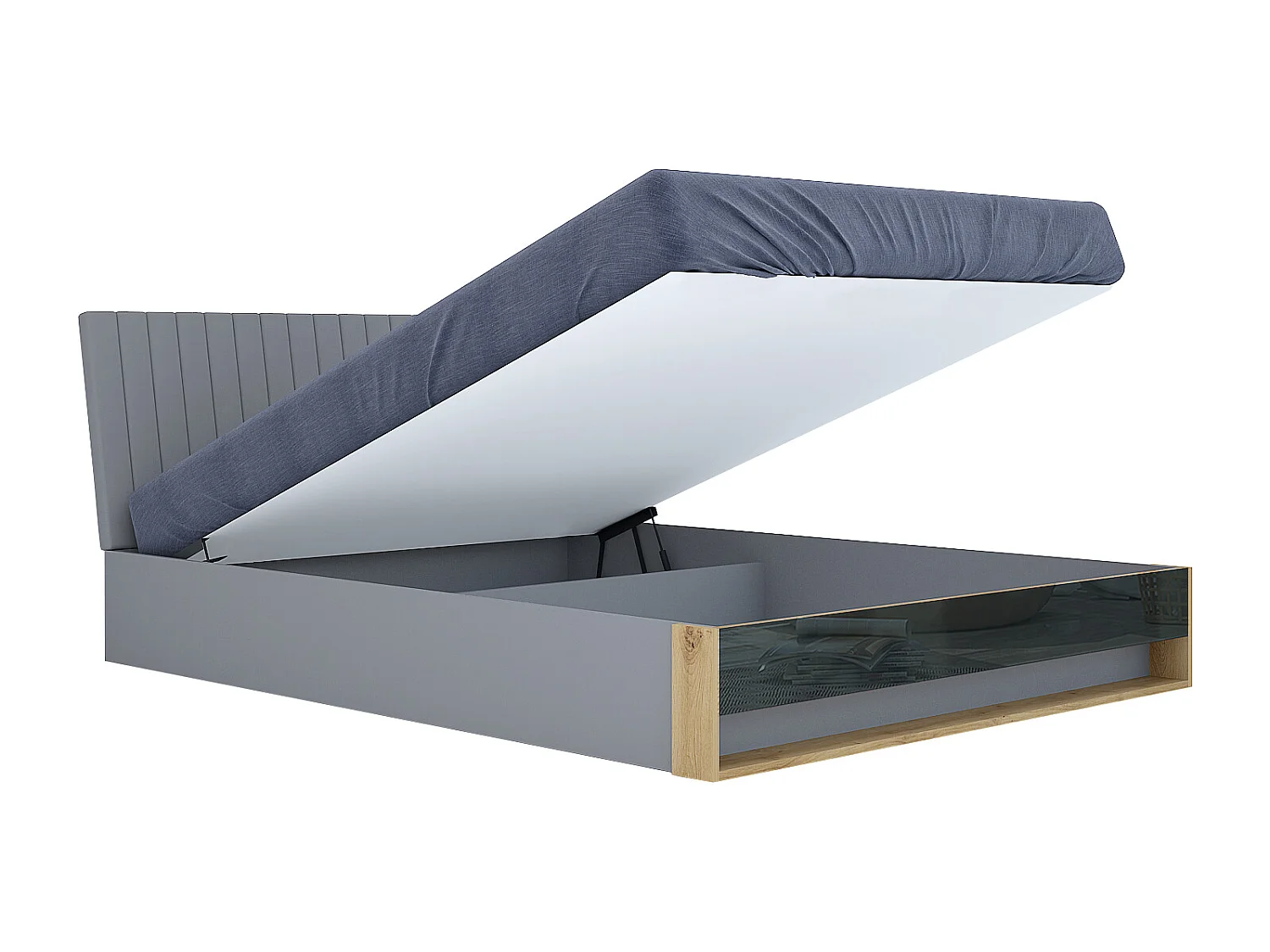 Letto matrimoniale contenitore 160x200 cm con testiera grigio e rovere LG66